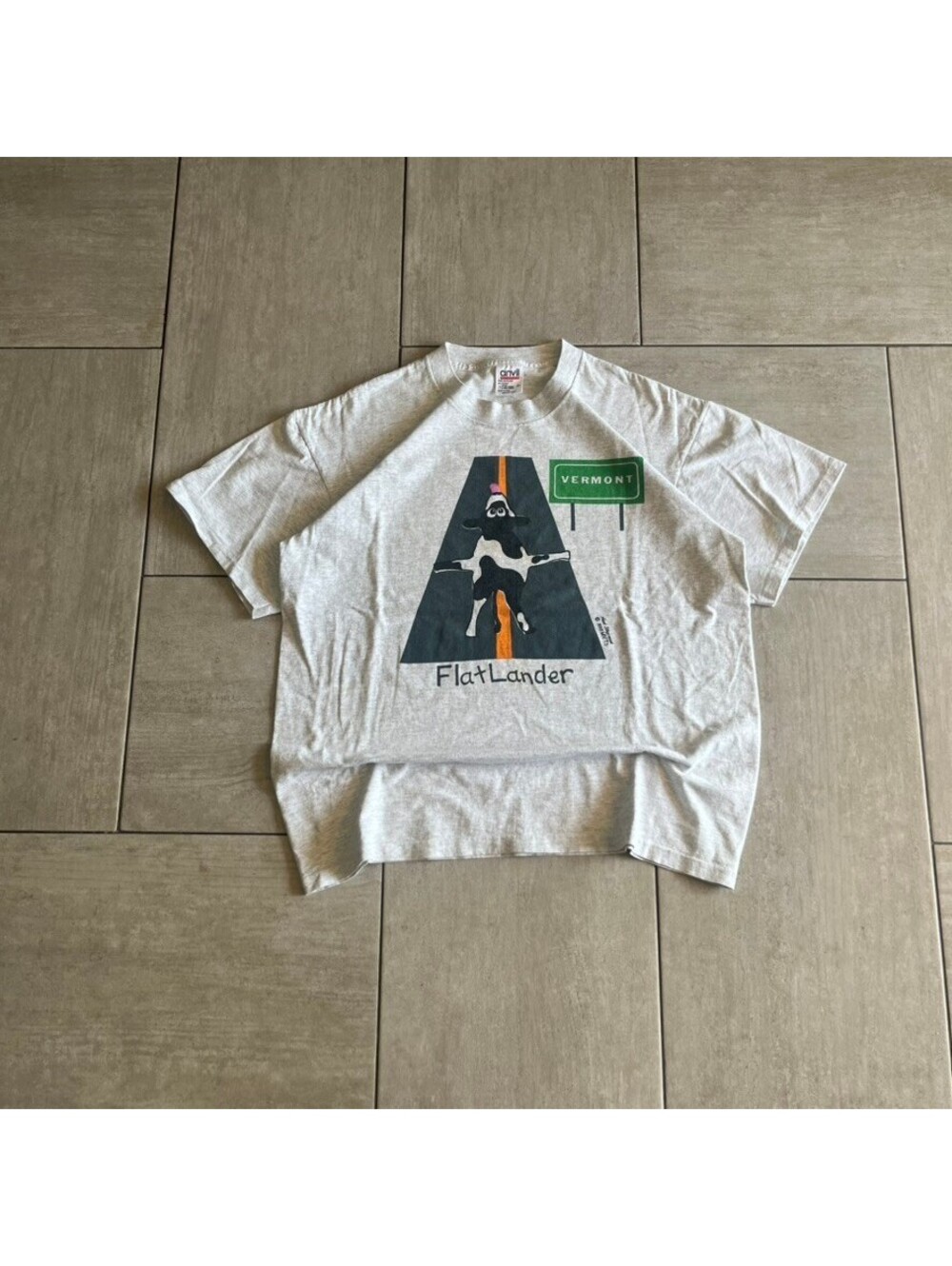 Vintage Anvil Gray Graphic Flatlander Vermont T-Shirt Size Large
